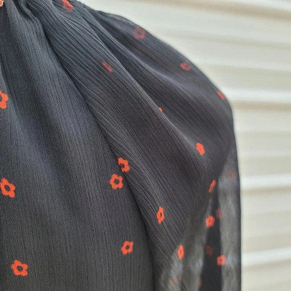 Sunny Leigh Women's Sheer Black Paisley Purple Orange Print Blouse Top Long Sz S - Picture 3 of 9